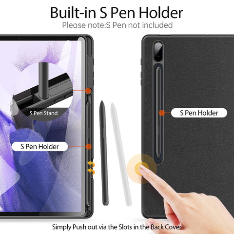 DUX DUCIS DOMO Series Tri-fold Stand Leather Smart Case with Pen Holder and Pen Stand Hole for Samsung Galaxy Tab S7+ / S7 FE / S8+