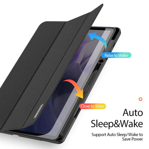 DUX DUCIS DOMO Series Tri-fold Stand Leather Smart Case with Pen Holder and Pen Stand Hole for Samsung Galaxy Tab S7+ / S7 FE / S8+