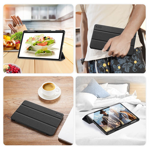 DUX DUCIS DOMO Series Tri-fold Stand Leather Smart Case with Pen Holder and Pen Stand Hole for Samsung Galaxy Tab S7+ / S7 FE / S8+