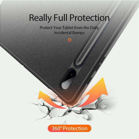 DUX DUCIS DOMO Series Tri-fold Stand Leather Smart Case with Pen Holder and Pen Stand Hole for Samsung Galaxy Tab S7+ / S7 FE / S8+