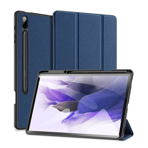 DUX DUCIS DOMO Series Tri-fold Stand Leather Smart Case with Pen Holder and Pen Stand Hole for Samsung Galaxy Tab S7+ / S7 FE / S8+