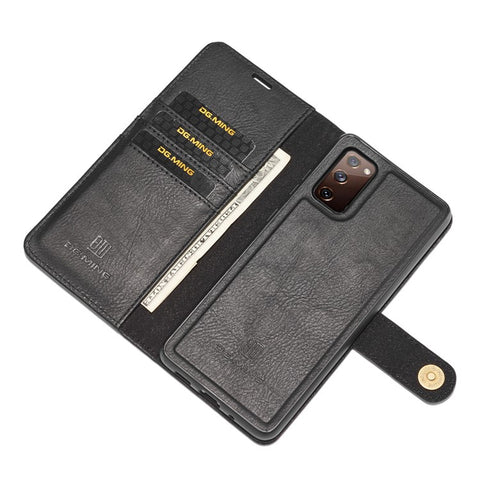 DG.MING Detachable 2-in-1 Split Leather Wallet Shell + PC Back Case for Samsung Galaxy S20 FE 4G / 5G / S20 Lite / S20 FE 2022