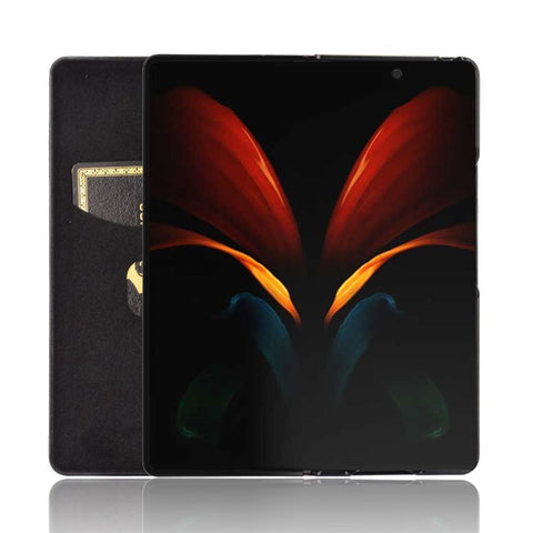 For Samsung Galaxy Z Fold2 5G Shockproof Phone Case Leather Carbon Fiber Flip Cover with Card Slot