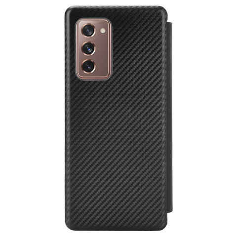 For Samsung Galaxy Z Fold2 5G Shockproof Phone Case Leather Carbon Fiber Flip Cover with Card Slot