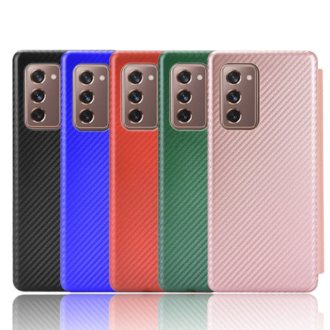 For Samsung Galaxy Z Fold2 5G Shockproof Phone Case Leather Carbon Fiber Flip Cover with Card Slot