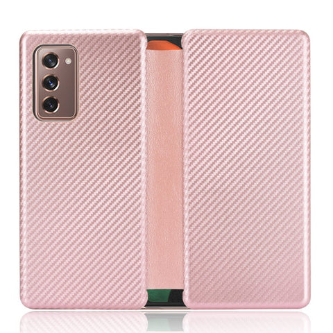 For Samsung Galaxy Z Fold2 5G Shockproof Phone Case Leather Carbon Fiber Flip Cover with Card Slot