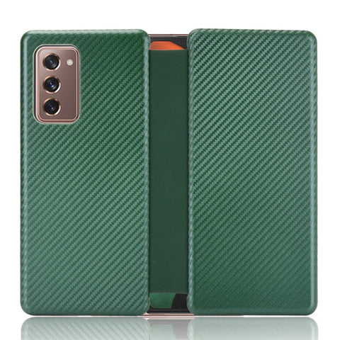 For Samsung Galaxy Z Fold2 5G Shockproof Phone Case Leather Carbon Fiber Flip Cover with Card Slot