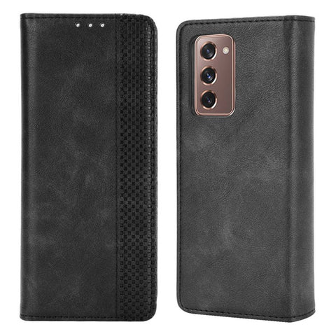 Magnetic Buckle Plaid Decor Phone Protective Shell for Samsung Galaxy Z Fold2 5G