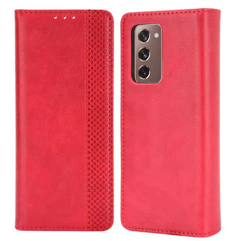 Magnetic Buckle Plaid Decor Phone Protective Shell for Samsung Galaxy Z Fold2 5G
