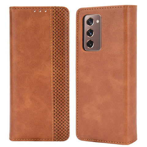 Magnetic Buckle Plaid Decor Phone Protective Shell for Samsung Galaxy Z Fold2 5G