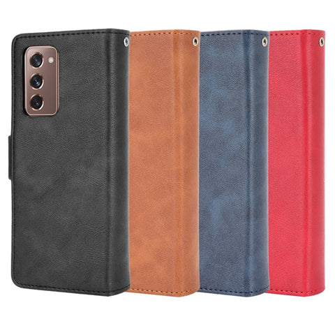 Side Magnetic Buckle Vintage Style Wallet Leather Stand Phone Cover Case for Samsung Galaxy Z Fold2 5G