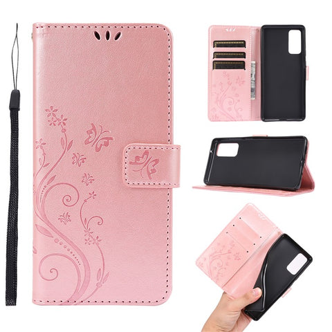 For Samsung Galaxy S20 FE 4G/5G/S20 Lite/S20 FE 2022 Butterfly Flower Imprinting Leather Wallet Case