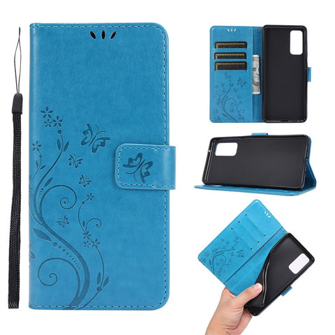 For Samsung Galaxy S20 FE 4G/5G/S20 Lite/S20 FE 2022 Butterfly Flower Imprinting Leather Wallet Case