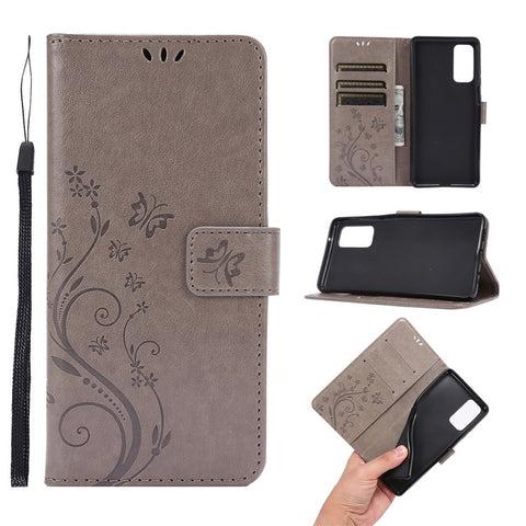 For Samsung Galaxy S20 FE 4G/5G/S20 Lite/S20 FE 2022 Butterfly Flower Imprinting Leather Wallet Case