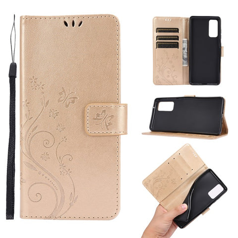 For Samsung Galaxy S20 FE 4G/5G/S20 Lite/S20 FE 2022 Butterfly Flower Imprinting Leather Wallet Case