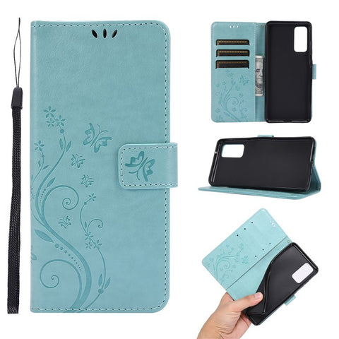 For Samsung Galaxy S20 FE 4G/5G/S20 Lite/S20 FE 2022 Butterfly Flower Imprinting Leather Wallet Case