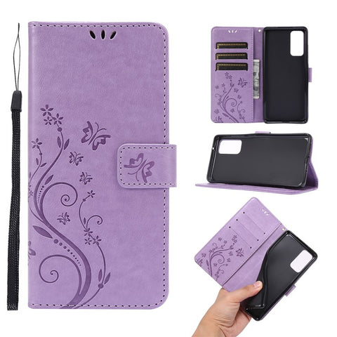 For Samsung Galaxy S20 FE 4G/5G/S20 Lite/S20 FE 2022 Butterfly Flower Imprinting Leather Wallet Case