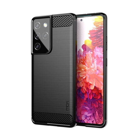 MOFI Carbon Fiber Texture Brushed TPU Back Mobile Phone Case for Samsung Galaxy S21 Ultra 5G