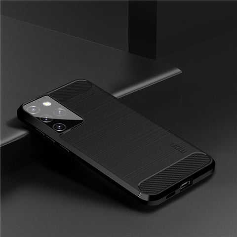 MOFI Carbon Fiber Texture Brushed TPU Back Mobile Phone Case for Samsung Galaxy S21 Ultra 5G