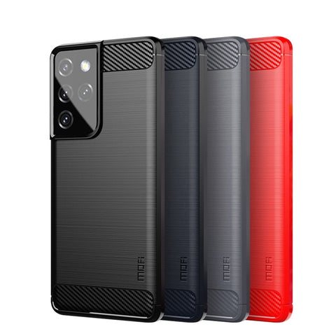 MOFI Carbon Fiber Texture Brushed TPU Back Mobile Phone Case for Samsung Galaxy S21 Ultra 5G
