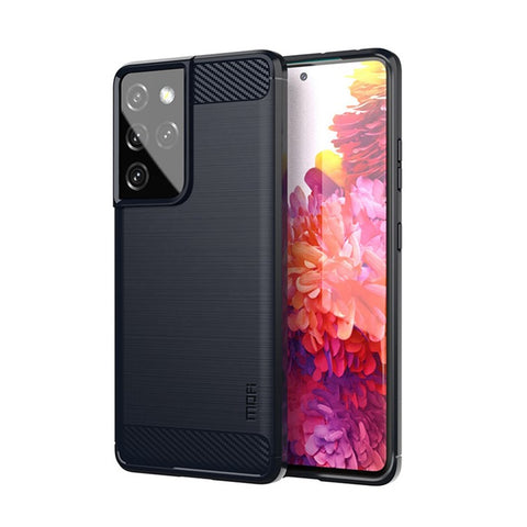 MOFI Carbon Fiber Texture Brushed TPU Back Mobile Phone Case for Samsung Galaxy S21 Ultra 5G