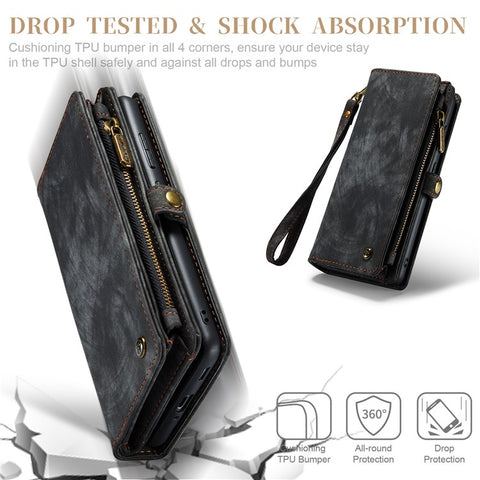 CASEME 008 Series for Samsung Galaxy S21 Ultra 5G PU Leather Zipper Multi-function Phone Case Magnetic Detachable 2-in-1 Wallet Stand Cover