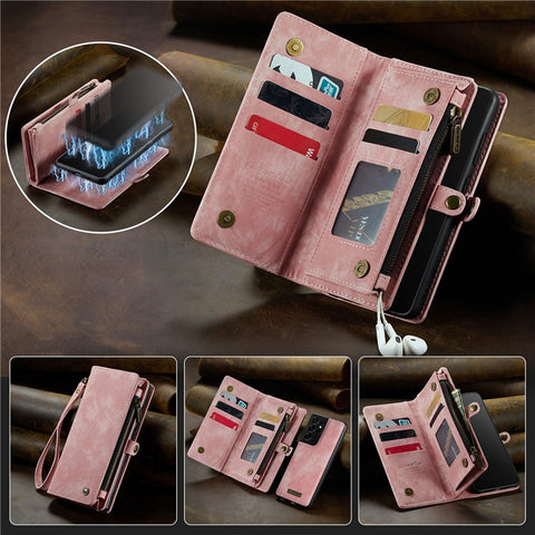 CASEME 008 Series for Samsung Galaxy S21 Ultra 5G PU Leather Zipper Multi-function Phone Case Magnetic Detachable 2-in-1 Wallet Stand Cover
