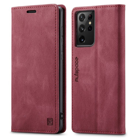 AUTSPACE A01 Series for Samsung Galaxy S21 Ultra 5G Leather Case Wallet RFID Blocking Cover