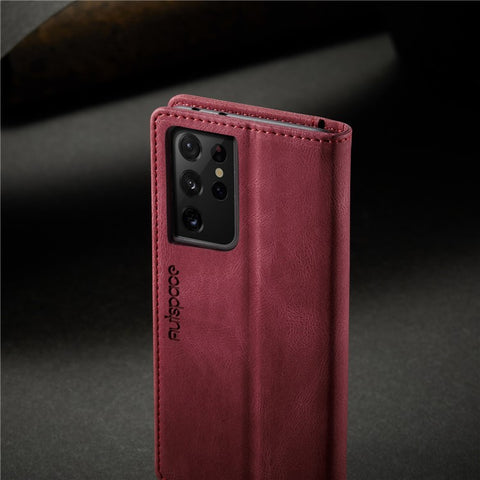 AUTSPACE A01 Series for Samsung Galaxy S21 Ultra 5G Leather Case Wallet RFID Blocking Cover