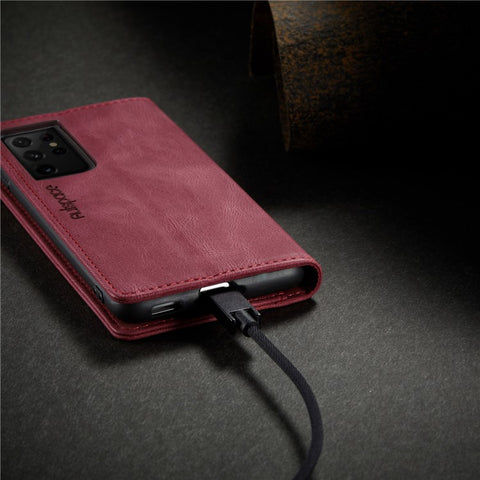 AUTSPACE A01 Series for Samsung Galaxy S21 Ultra 5G Leather Case Wallet RFID Blocking Cover