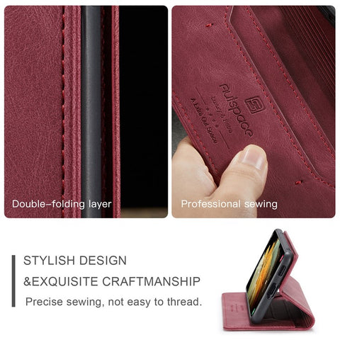 AUTSPACE A01 Series for Samsung Galaxy S21 Ultra 5G Leather Case Wallet RFID Blocking Cover
