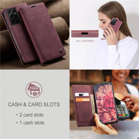 CASEME 013 Series Magnetic Clasp Stand Wallet Leather Shell for Samsung Galaxy S21 Ultra 5G