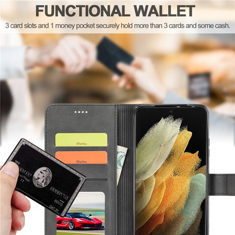 LC.IMEEKE for Samsung Galaxy S21 Ultra 5G Adjustable Stand Protective Leather Wallet Design Case