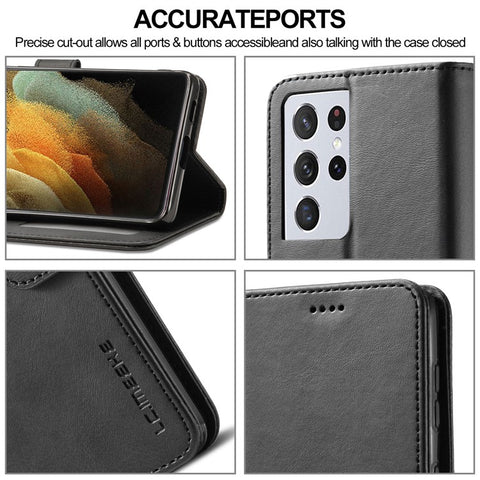 LC.IMEEKE for Samsung Galaxy S21 Ultra 5G Adjustable Stand Protective Leather Wallet Design Case
