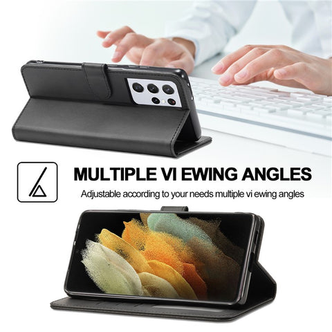 LC.IMEEKE for Samsung Galaxy S21 Ultra 5G Adjustable Stand Protective Leather Wallet Design Case