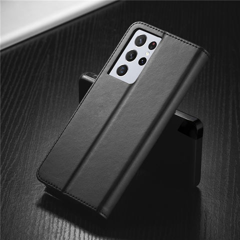 LC.IMEEKE for Samsung Galaxy S21 Ultra 5G Adjustable Stand Protective Leather Wallet Design Case
