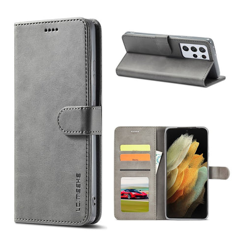 LC.IMEEKE for Samsung Galaxy S21 Ultra 5G Adjustable Stand Protective Leather Wallet Design Case