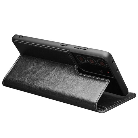 QIALINO Genuine Leather Phone Cover for Samsung Galaxy S21 Ultra 5G Stand Wallet Folio Flip Case