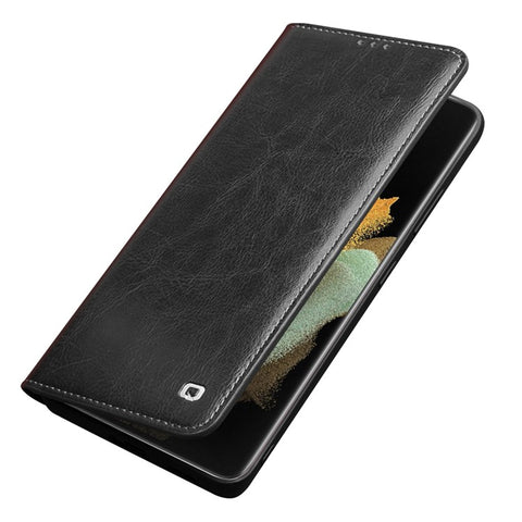 QIALINO Genuine Leather Phone Cover for Samsung Galaxy S21 Ultra 5G Stand Wallet Folio Flip Case