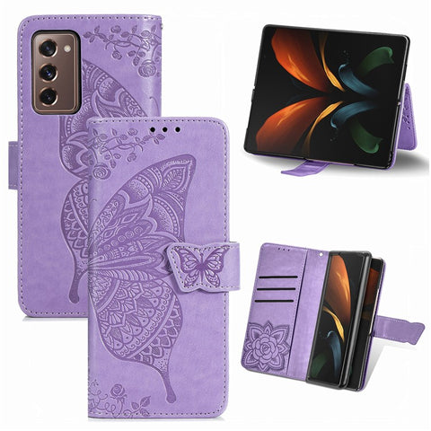 Imprint Big Butterfly Leather Wallet Phone Case for Samsung Galaxy Z Fold2 5G