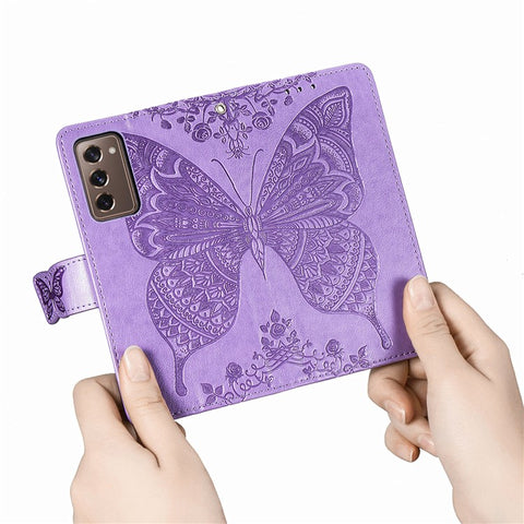 Imprint Big Butterfly Leather Wallet Phone Case for Samsung Galaxy Z Fold2 5G