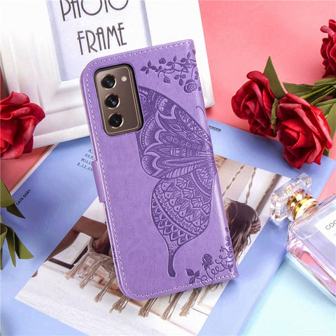 Imprint Big Butterfly Leather Wallet Phone Case for Samsung Galaxy Z Fold2 5G