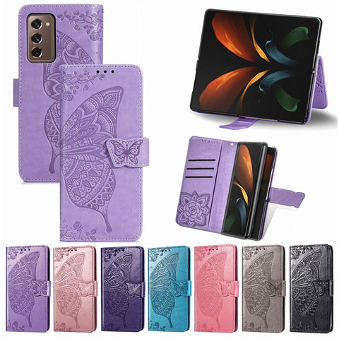 Imprint Big Butterfly Leather Wallet Phone Case for Samsung Galaxy Z Fold2 5G