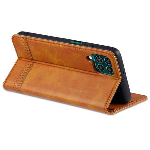 AZNS Wallet Design Auto-absorbed Magnet Well-Protected Leather Stand Mobile Shell Case for Samsung Galaxy F62/M62