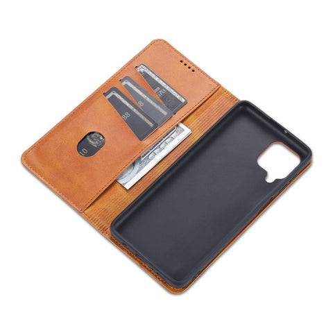 AZNS Wallet Design Auto-absorbed Magnet Well-Protected Leather Stand Mobile Shell Case for Samsung Galaxy F62/M62