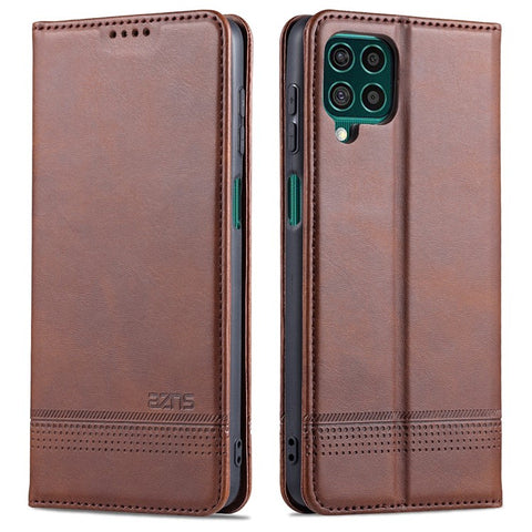 AZNS Wallet Design Auto-absorbed Magnet Well-Protected Leather Stand Mobile Shell Case for Samsung Galaxy F62/M62