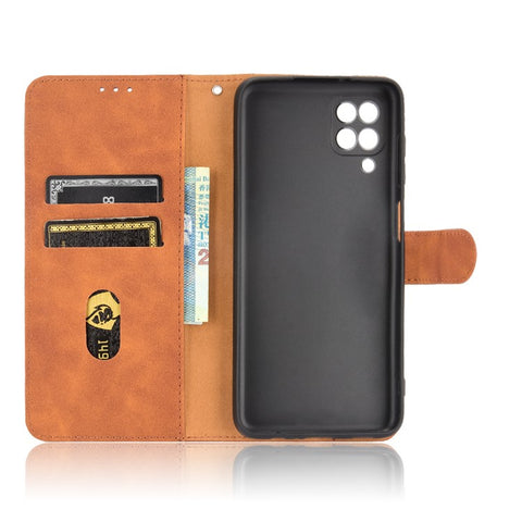 Silky Touch Leather Wallet Phone Cover Stand Case for Samsung Galaxy M12/F12