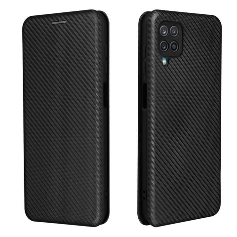Auto-absorbed Carbon Fiber Texture Card Slot Leather Phone Case for Samsung Galaxy M12/F12