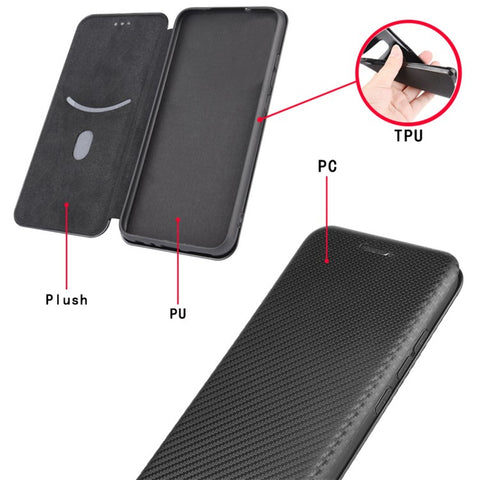 Auto-absorbed Carbon Fiber Texture Card Slot Leather Phone Case for Samsung Galaxy M12/F12