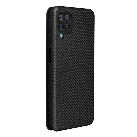 Auto-absorbed Carbon Fiber Texture Card Slot Leather Phone Case for Samsung Galaxy M12/F12